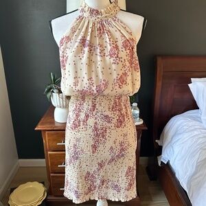 MinkPink Ivory Floral Halter Neck Mini Dress - Size M